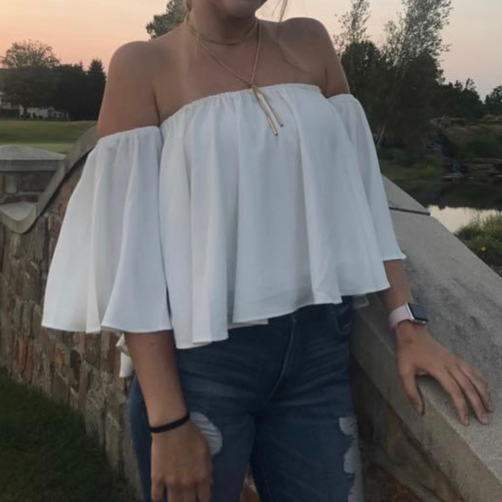 White/cream strapless flow top